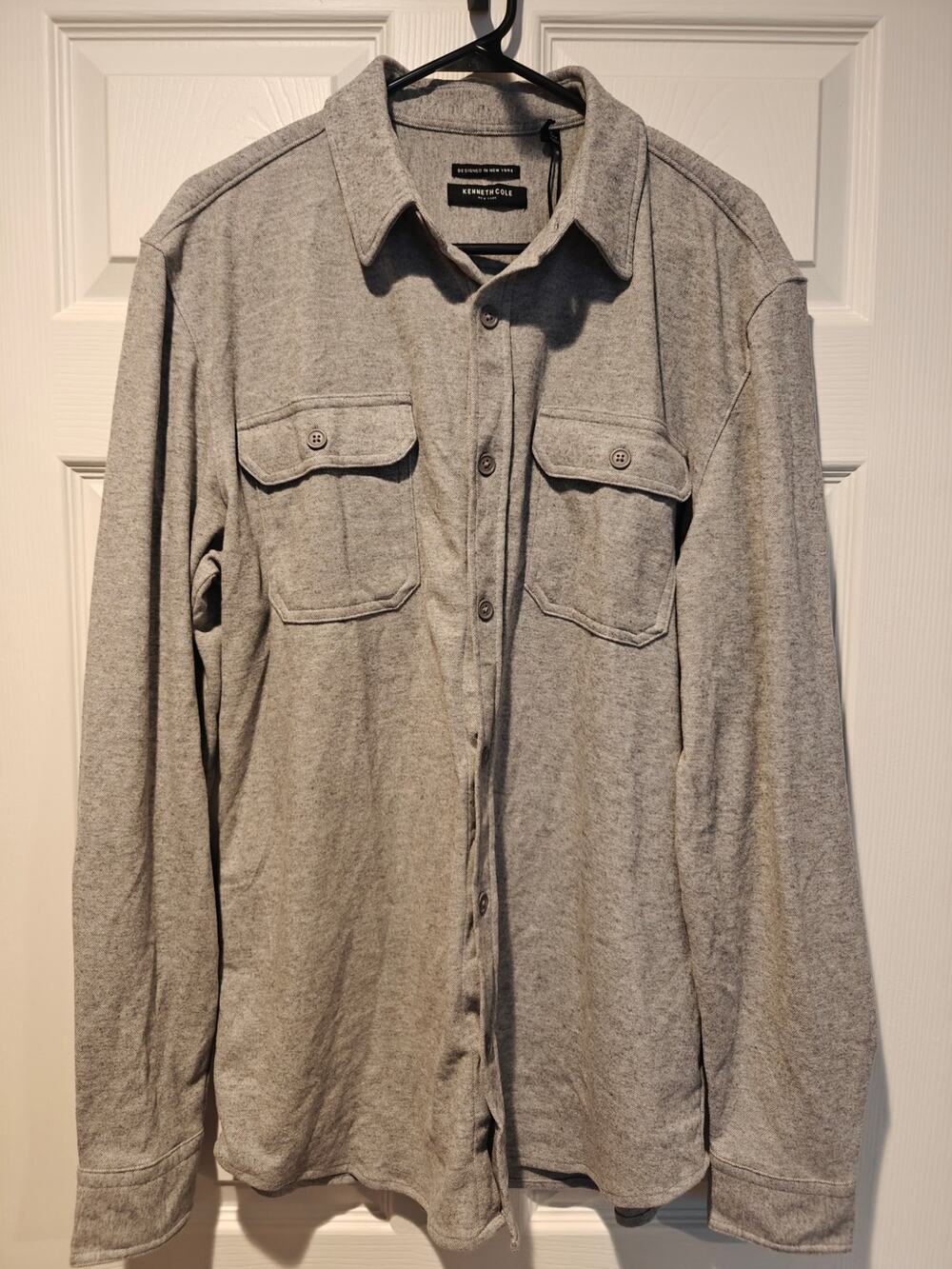 NWT Kenneth Cole Techni-Cole Modern Knit Shirt Mens Size L Heather Grey Shacket